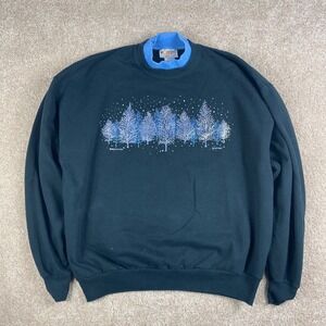 Morning Sun Vintage Winter Forest Graphic Sweatshirt Black XL G Johnson